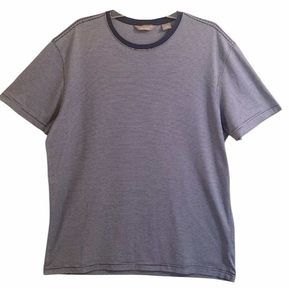 Daniel Cremieux Signature Collection Blue White Stripe Cotton T-Shirt Large